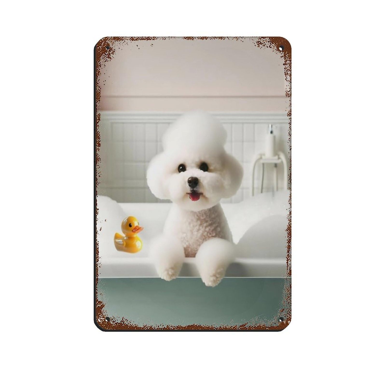 Lxwnze 20L X 30W Cm Bichon Frise, Funny Bathroom Decor Retro Poster Metal Tin Sign Chic Art Retro Iron Painting Bar People Cave Cafe Family Garage Poster Wall Decoration 8X12inch(20X30cm)