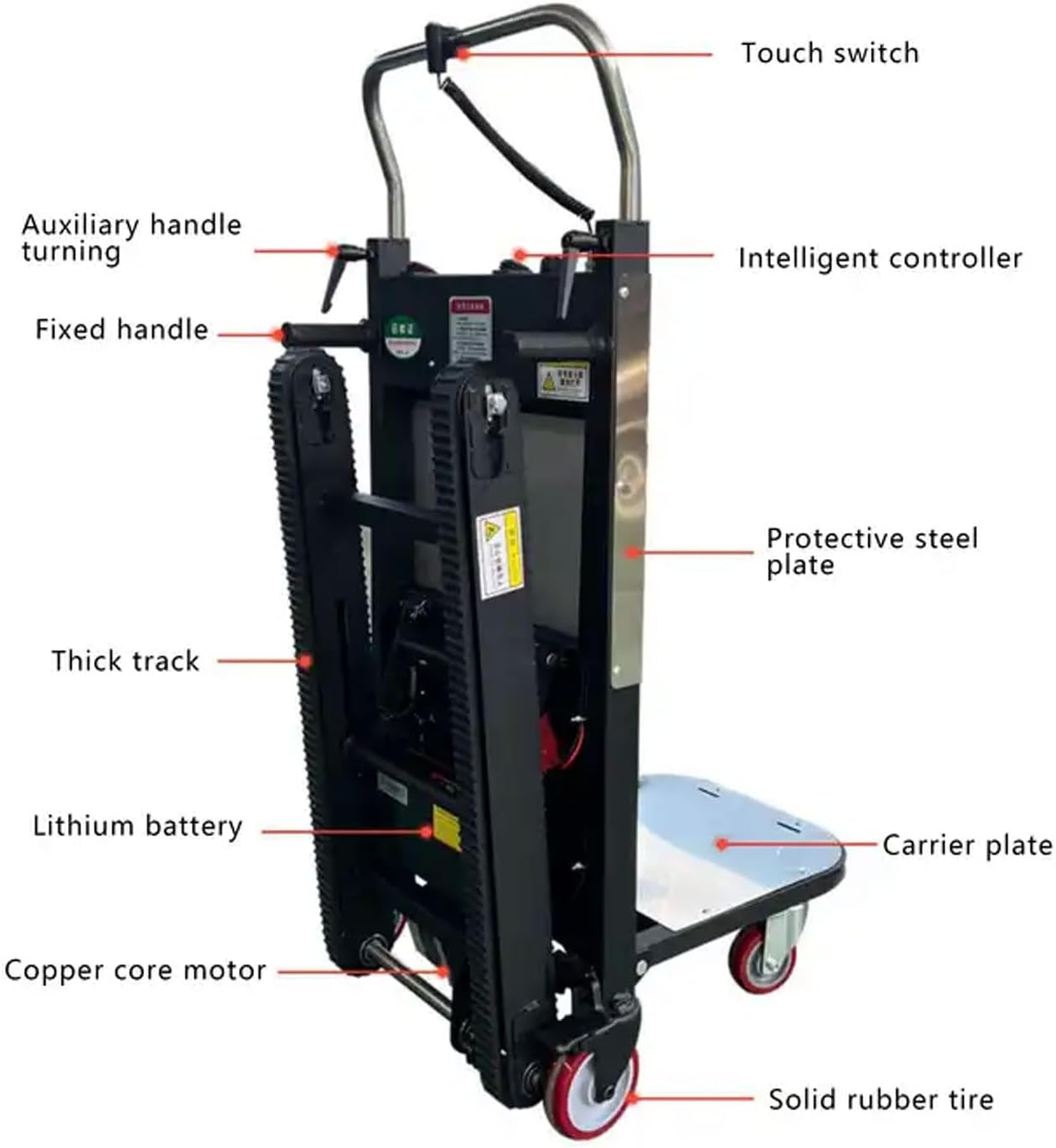 800W Electric Stair Climber, Foldable Crawler Automatic Trolley, Load Capacity 300Kg, CNC one-Touch Operation, Removable Battery, Low Noise Belt Brake Electric Stair car