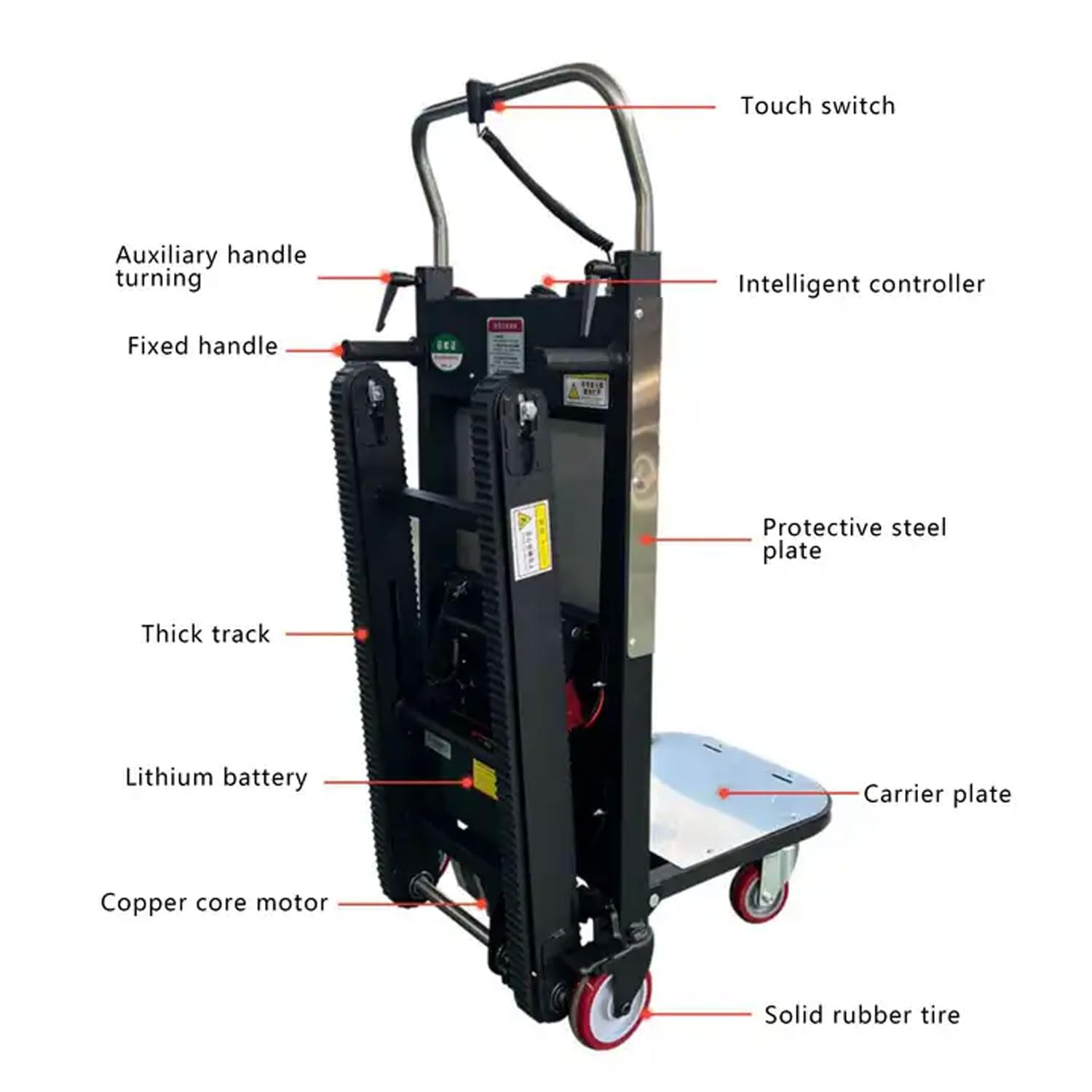 Montascale Elettrico Da 800 W, Carrello Cingolato Automatico Pieghevole, Capacità Di Carico 300kg, Funzionamento One-touch CNC, Batteria Rimovibile