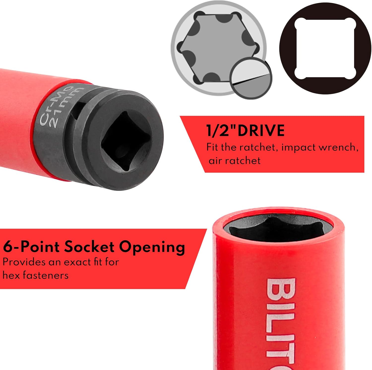 Buy BILITOOLS 1/2 inch Drive Impact Lug Nut Socket Set, 17 19 21 MM