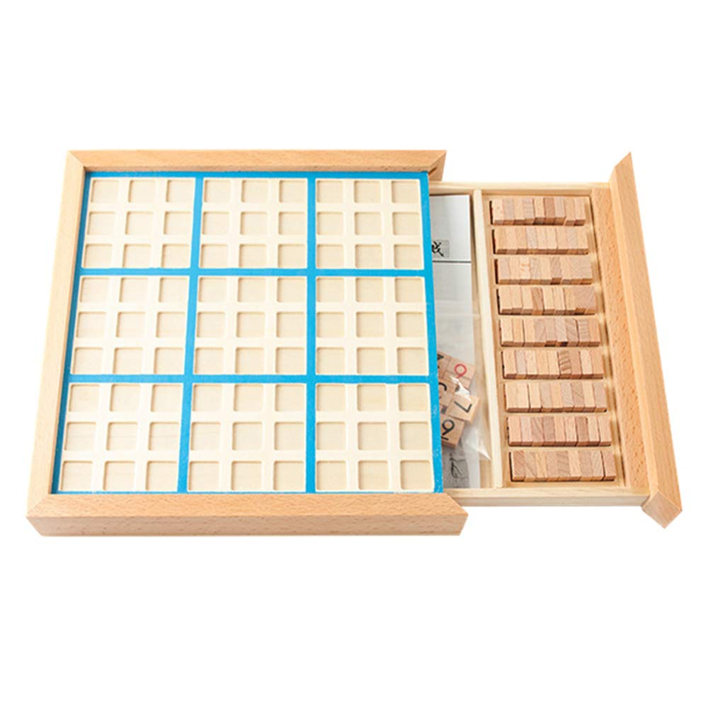 Lixada Juego de Rompecabezas de Madera Sudoku Juego de Sudoku de Madera con Cajón Math Brain Teaser Juguetes de Escritorio