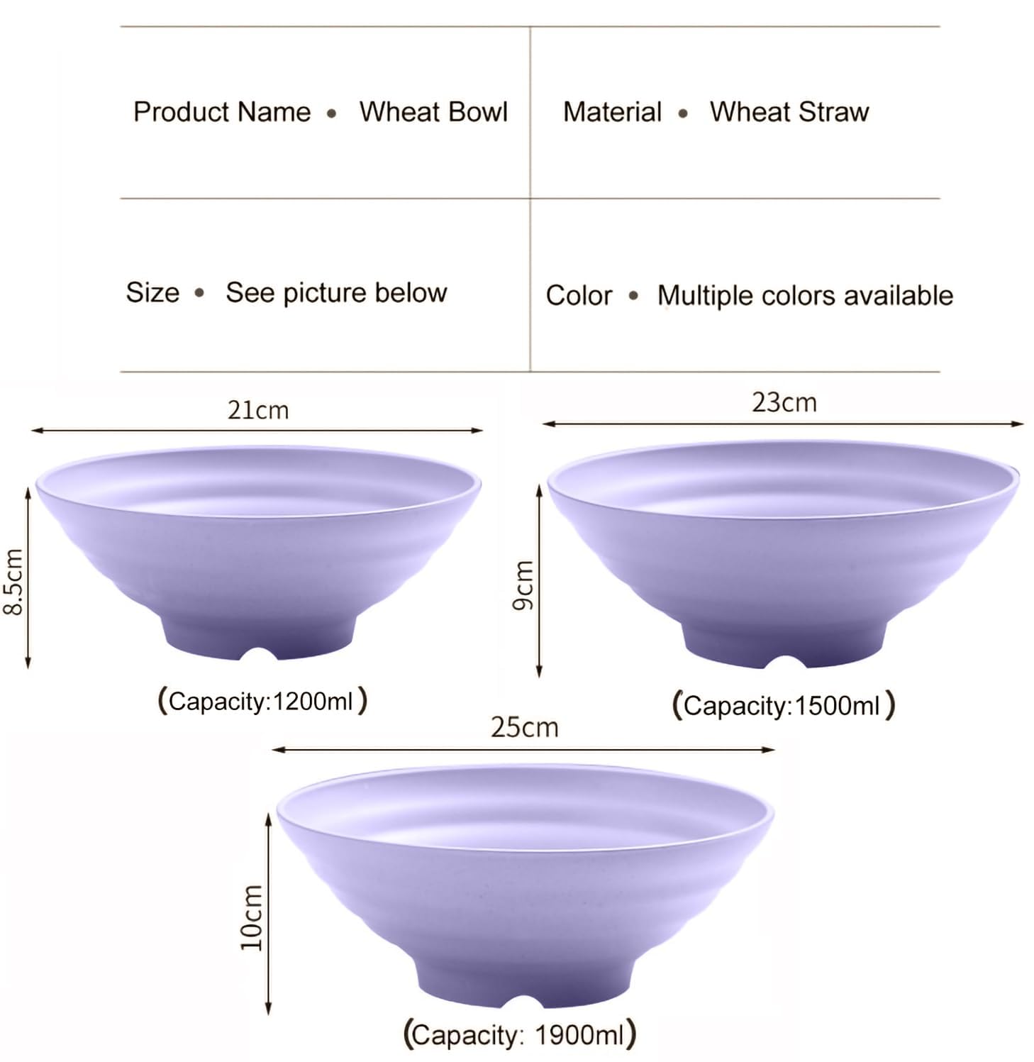 Solma Wheat Straw Bowls Set of 3pcs -Purple BPA Free Reusable Snack, Dishwasher and Microwave Safe, Eco-Friendly Rice for Kids and Adults(1200+1500+1900 ML) 3