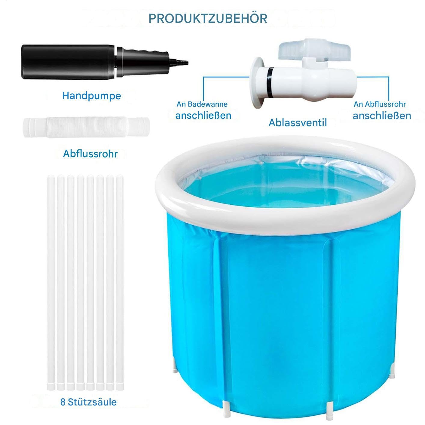 Bañera Inflable con Bomba de Aire y Cesta Portátil Incluida | Ducha Spa de Pie para Interior para Adultos y Niños Baño Gimnasio Interior Exterior Hogar Viajes SPA Camping