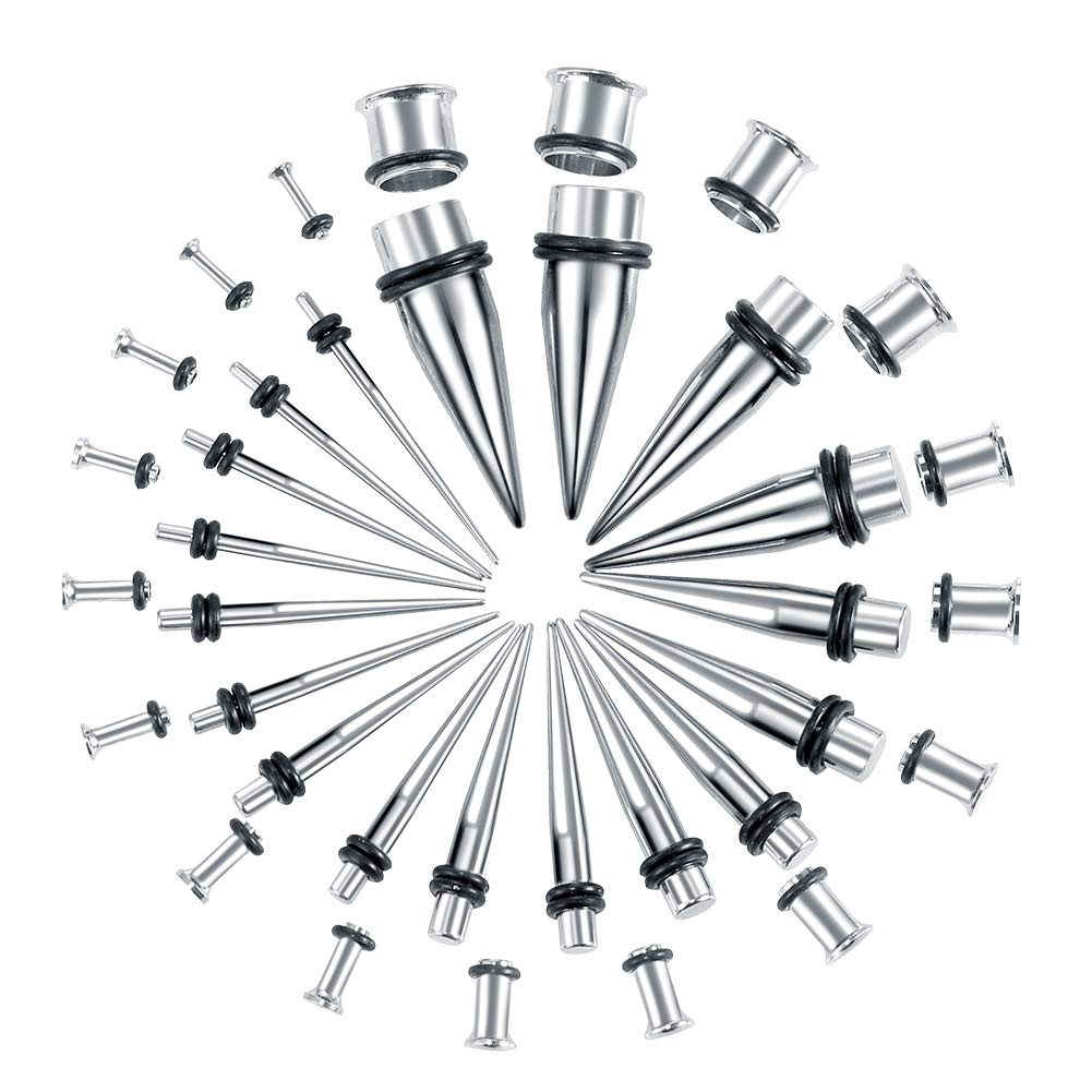 36pcs Ear Gauges Stretching Kit Surgical Steel Plugs and Tapers Set 14G-00G