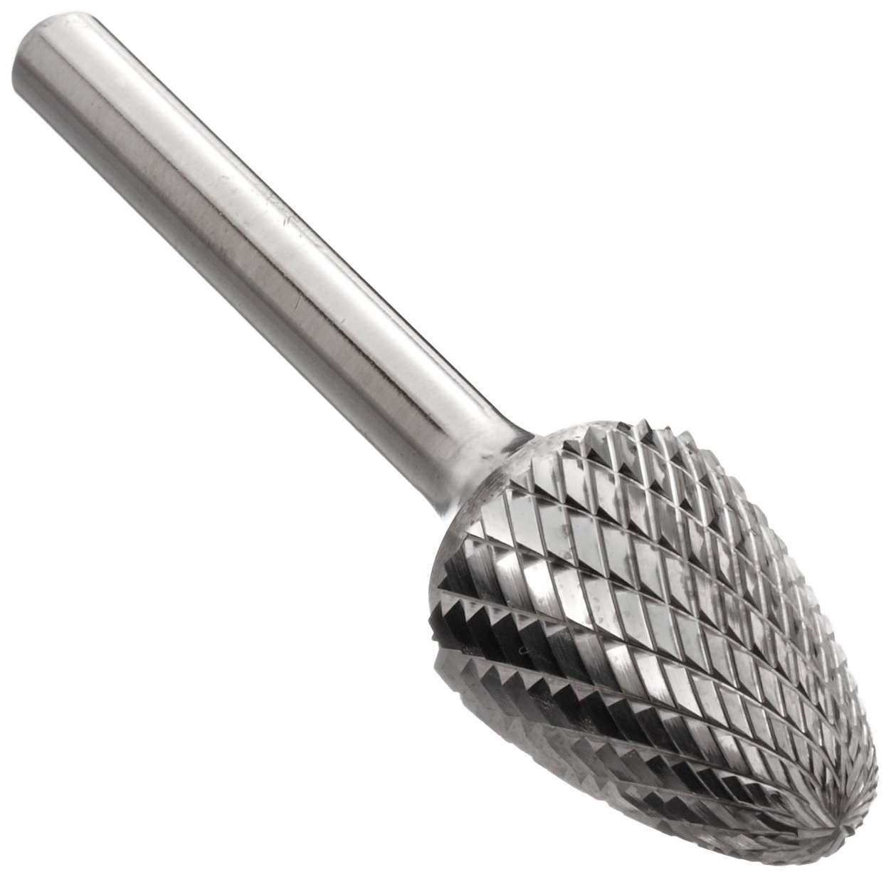 Bassett SF-41 Round Nose Tree Solid Carbide Bur, Uncoated (Bright) Finish, Double Cut, Plain End, 1/8" Shank, 1/8" Head Diameter, 1/4" Head Length