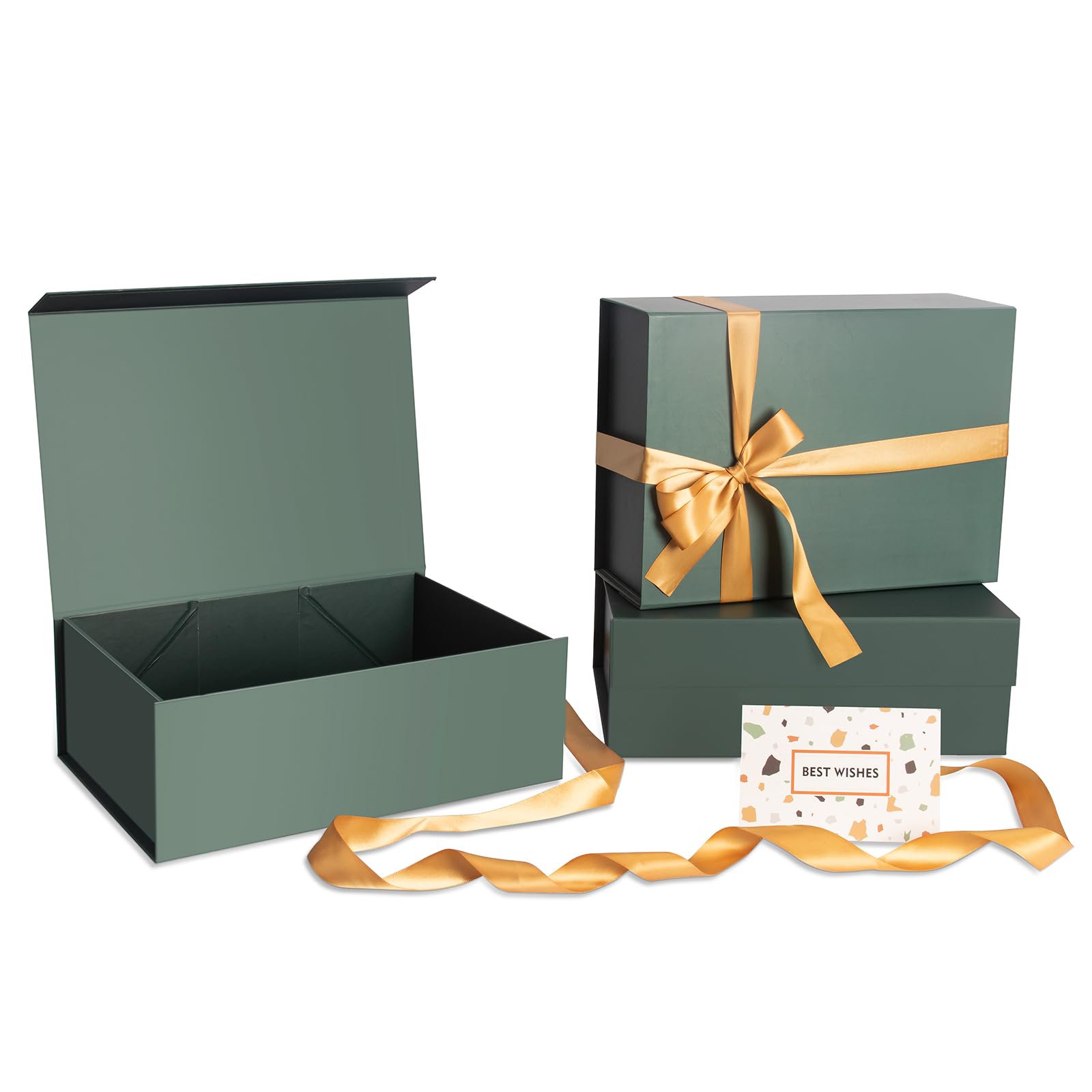 3-Pack Luxury Christmas Gift Boxes With Magnetic Lids - 9x7x3.5 Inch Collapsible Holiday Present Boxes