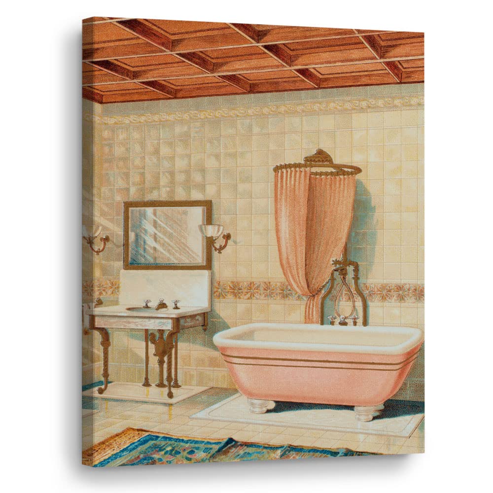 Vintage Bathroom Canvas Wall Art, Victorian Bathtub, Artwork Print