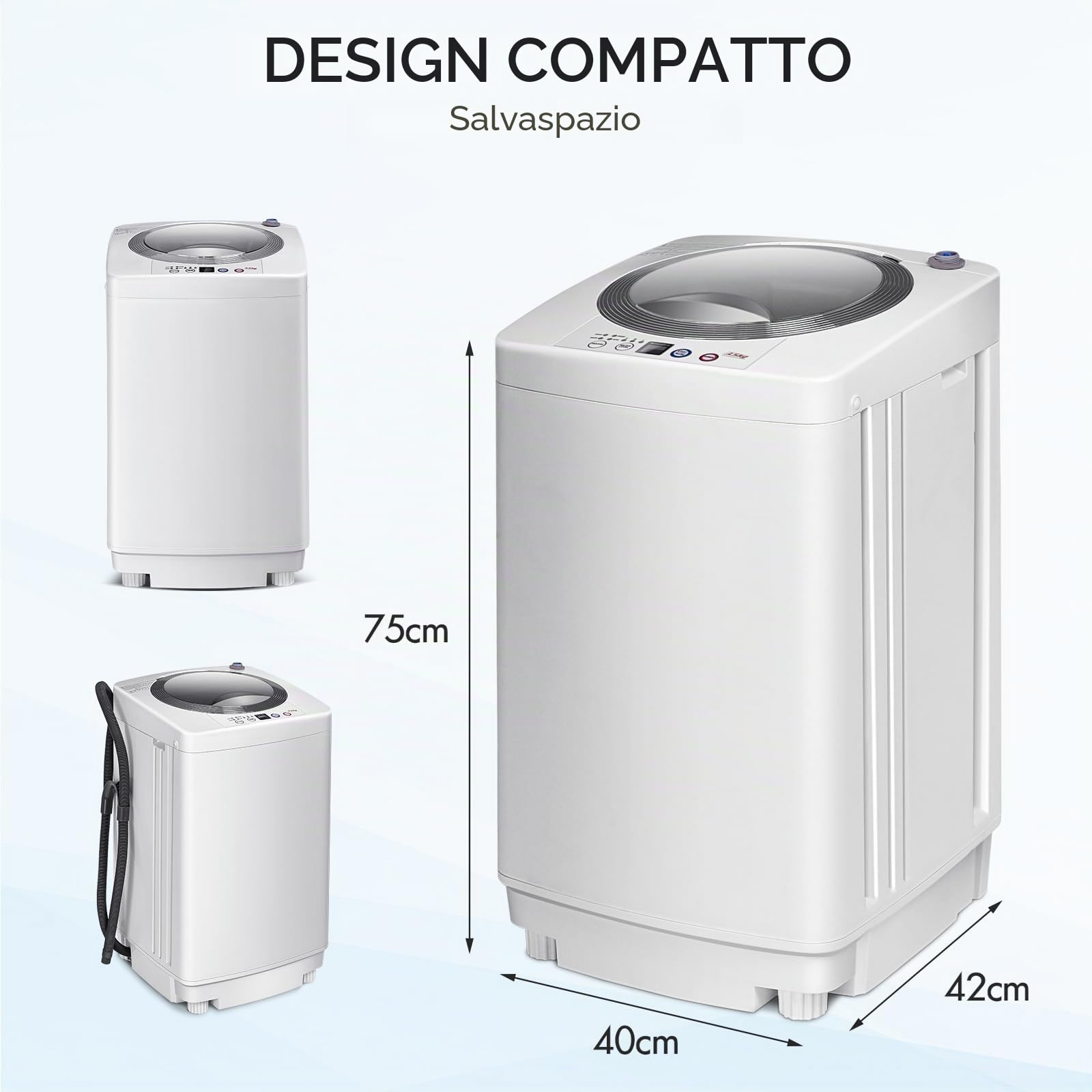 SOARS Mini lavatrice con centrifuga, completamente automatica fino a 3,5 kg, 6 modelli, pompa di scarico, display, Toploader, 43 x 43 x 75 cm, bianco