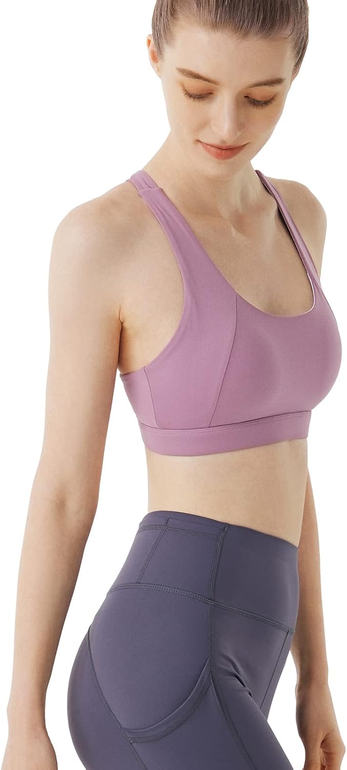 Sports Bras for Women, Medium-High Support Strappy Padded Running Sports Bras with Removable Cups