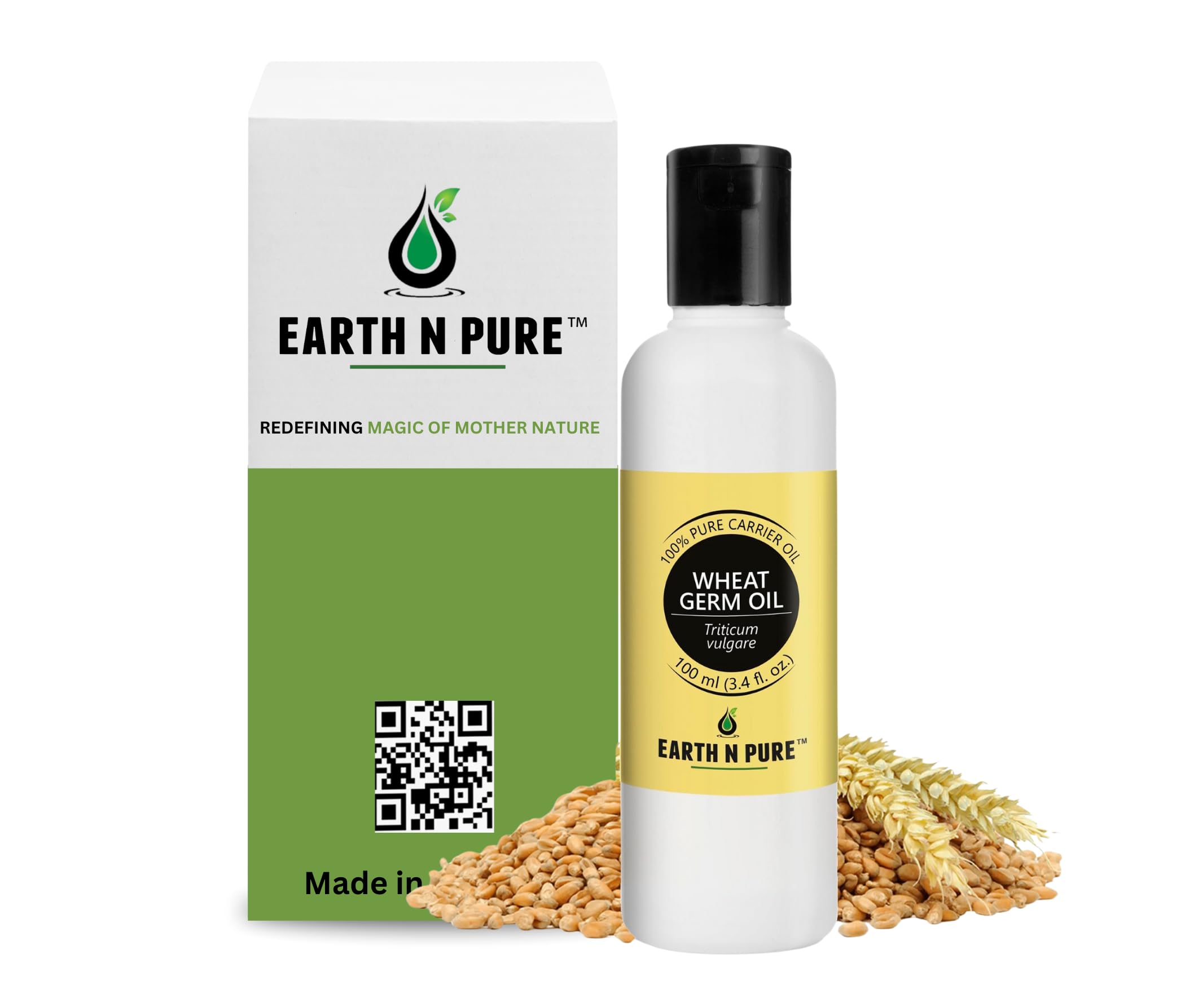 Earth N Pure Wheat Germ Oil (Gehu Oil) Cold Pressed, Natural and Therapeutic Grade - 100 ml