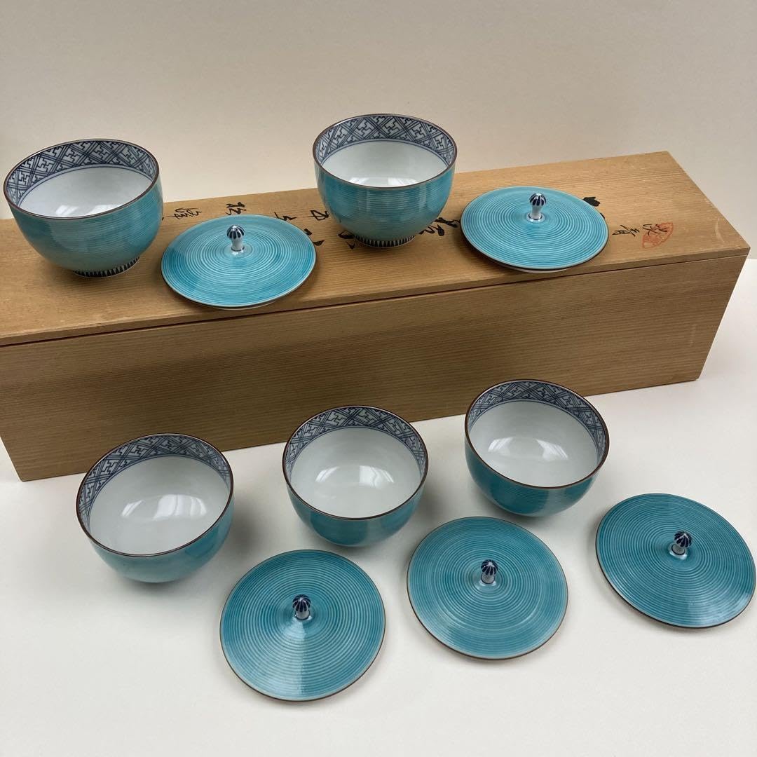 Amazon.co.jp: 平安 松峰造 淡青交地 蓋茶碗 茶碗 お茶 京都 京焼 松峰