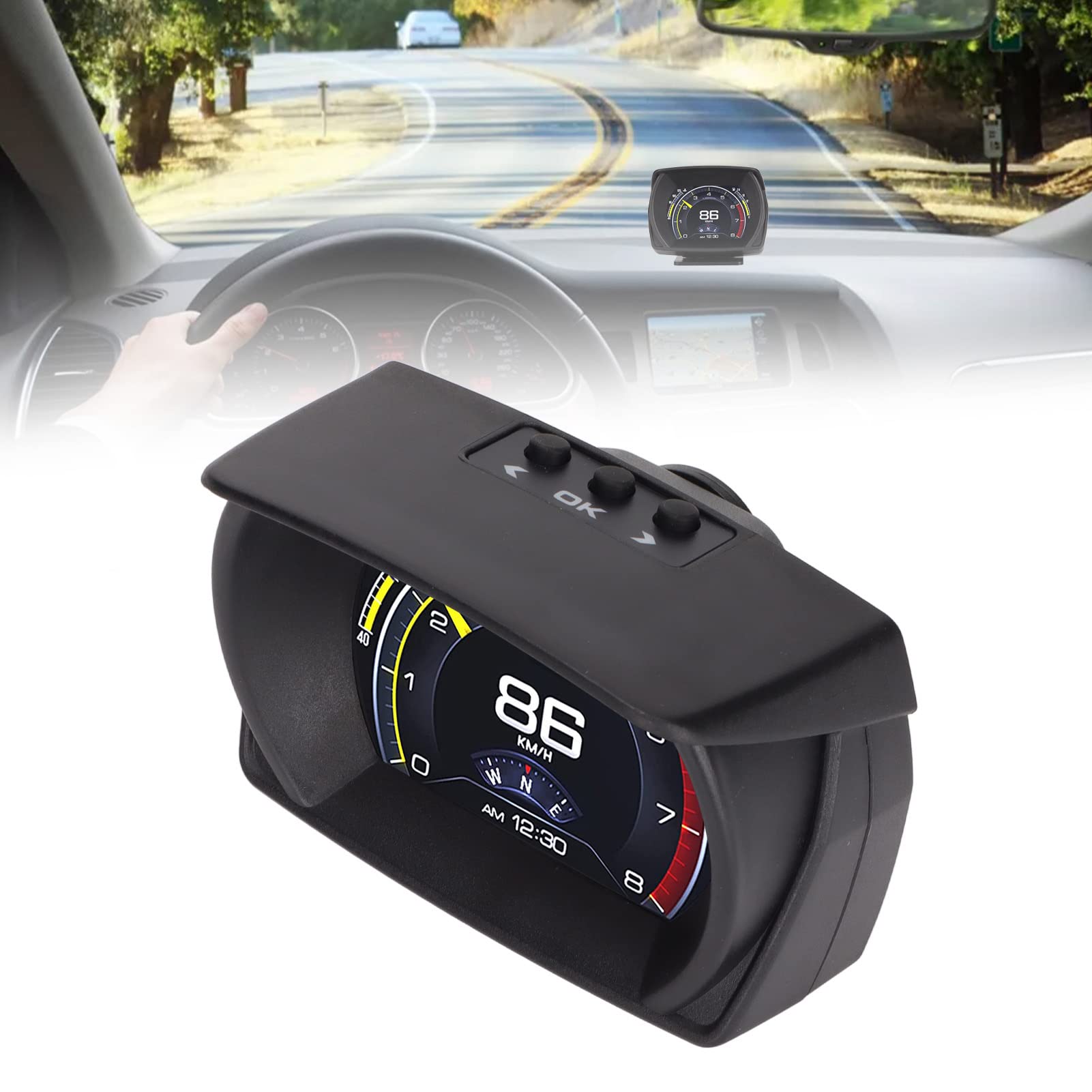 Lazmin112 Head Up Display, Car HUD OBD HUD Gauge OBD II Cable, Alarma de Velocidad Multietapa Temperatura del Agua Alarma de Presión de Combustible, para OBD II Compact Car