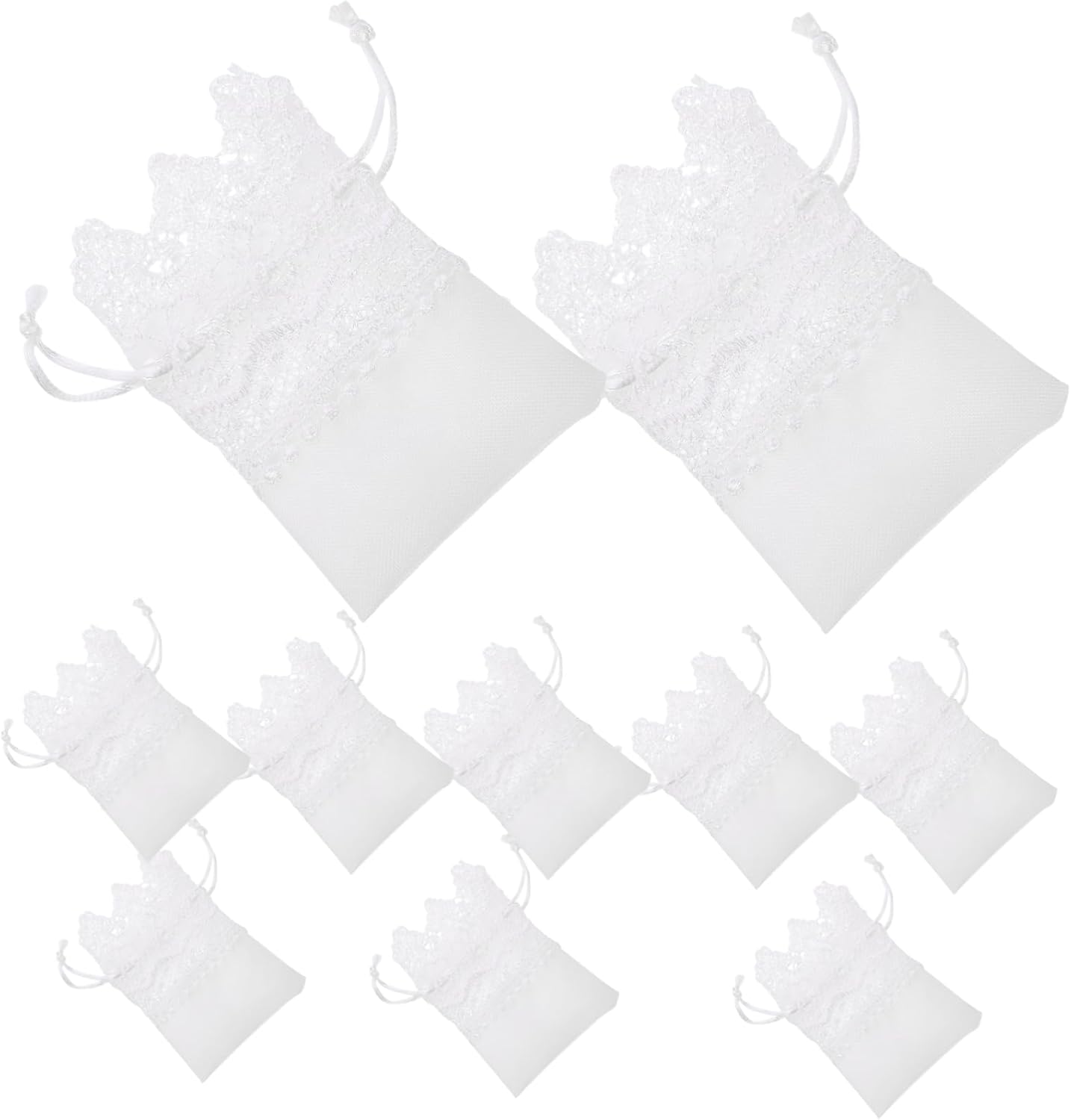 STOBOK 40 Pcs White Lace Drawstring Bags Small Organza Jewelry Pouches for Wedding Favors Christmas Party Bags with Easy Close Webbing Drawstring