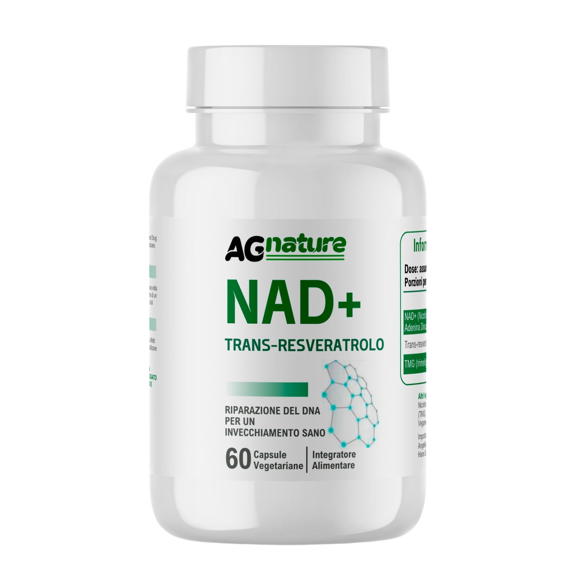 NAD Integratore Resveratrolo 1000mg Puro 60Cps - Complex Nad+ Anti-Età e Anti-Fatica con Niacina e Trimetilglicina