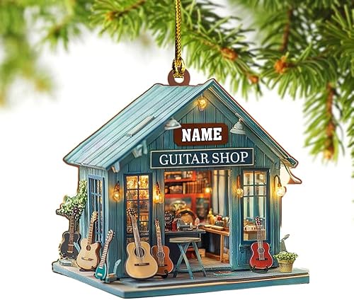 Adorno personalizado de guitarra 2025, adorno de Navidad de guitarra acústica con nombre, regalo para guitarristas y amantes de la música, recuerdo