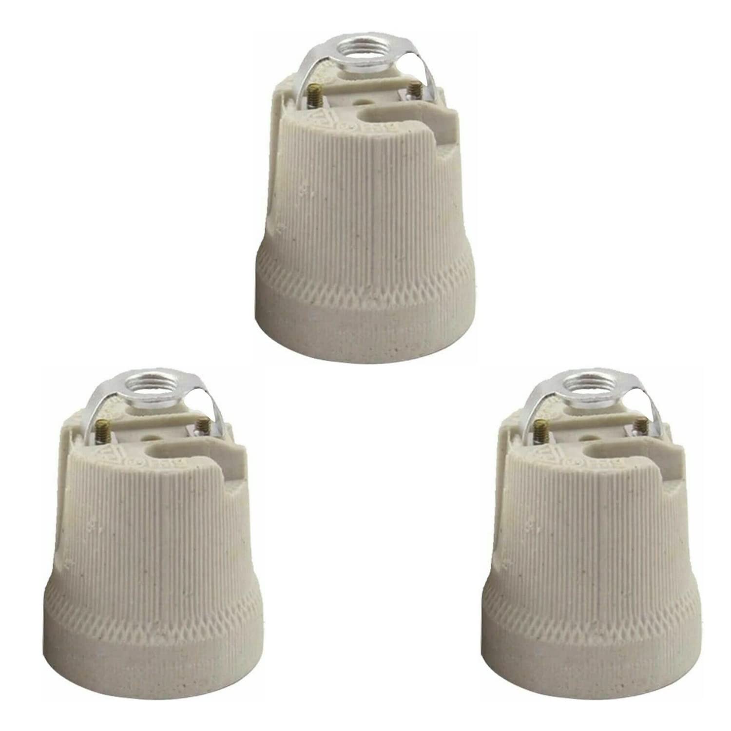 LEDSone Ceramic Porcelain Lamp Holder, E26 E27 Edison Screw Heat Vintage Lamp Light Bulb Holder, Ceramic Light Socket for Halogen, Incandescent, LED Bulbs Replacement- 3 Pack