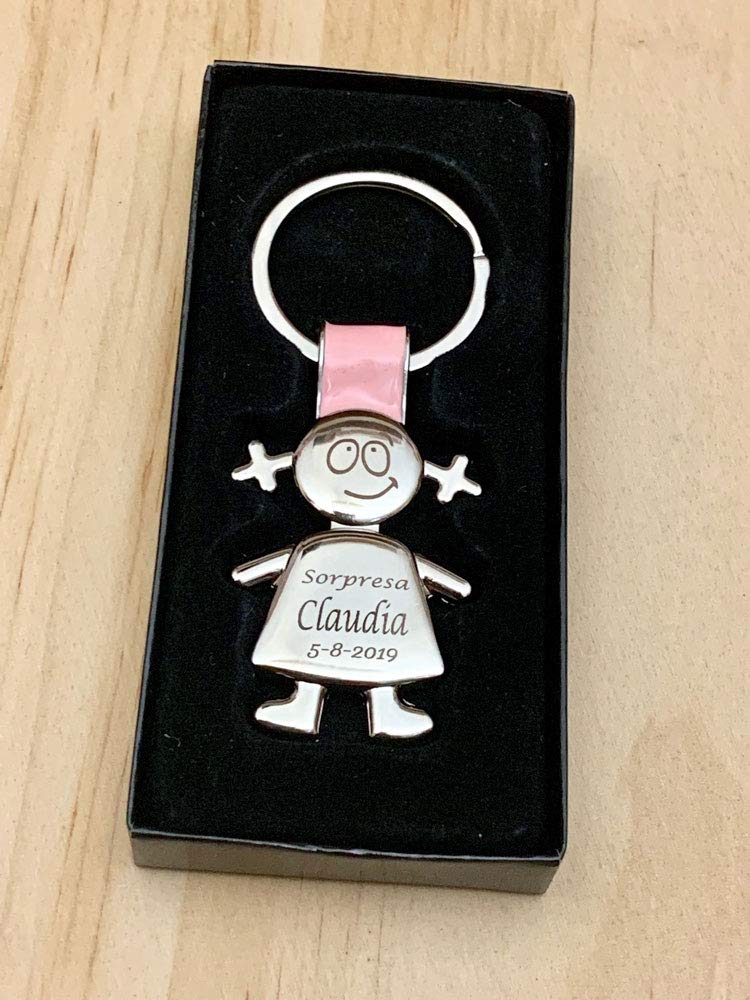 regalo grabado - Llaveros Personalizados Forma Niño, Niña con Texto y Carita elegida | Ideal para Comunión, Bautizo, Cumpleaños, Evento | Metal macizo | Unidades
