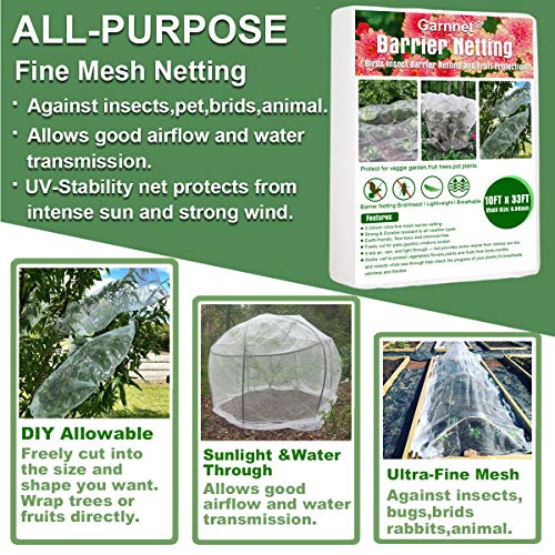 Garden Barrier Netting, 10Ftx33Ft Ultra Fine Mesh Netting Protection Screen Bird Net Plant Covers Row Cover Protect Plants Fruits Flowers Against Birds & Squirrels For Greenhouse Patio #TOP1