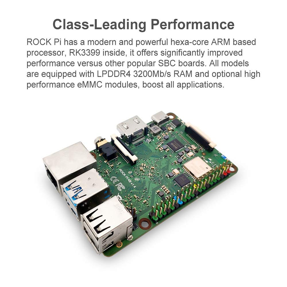 youyeetoo Rock PI 4B V1.4 Rockchip RK3399 ARM Cortex Six Core SBC/computer a scheda singola compatibile con display Raspberry Pi ufficiale (Rock Pi4B 4G)