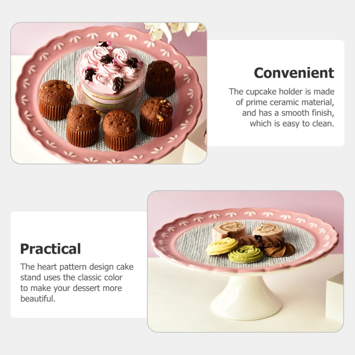 UKCOCO Piatto Torta in Ceramica Rosa a Cuore per Dessert e Tavola