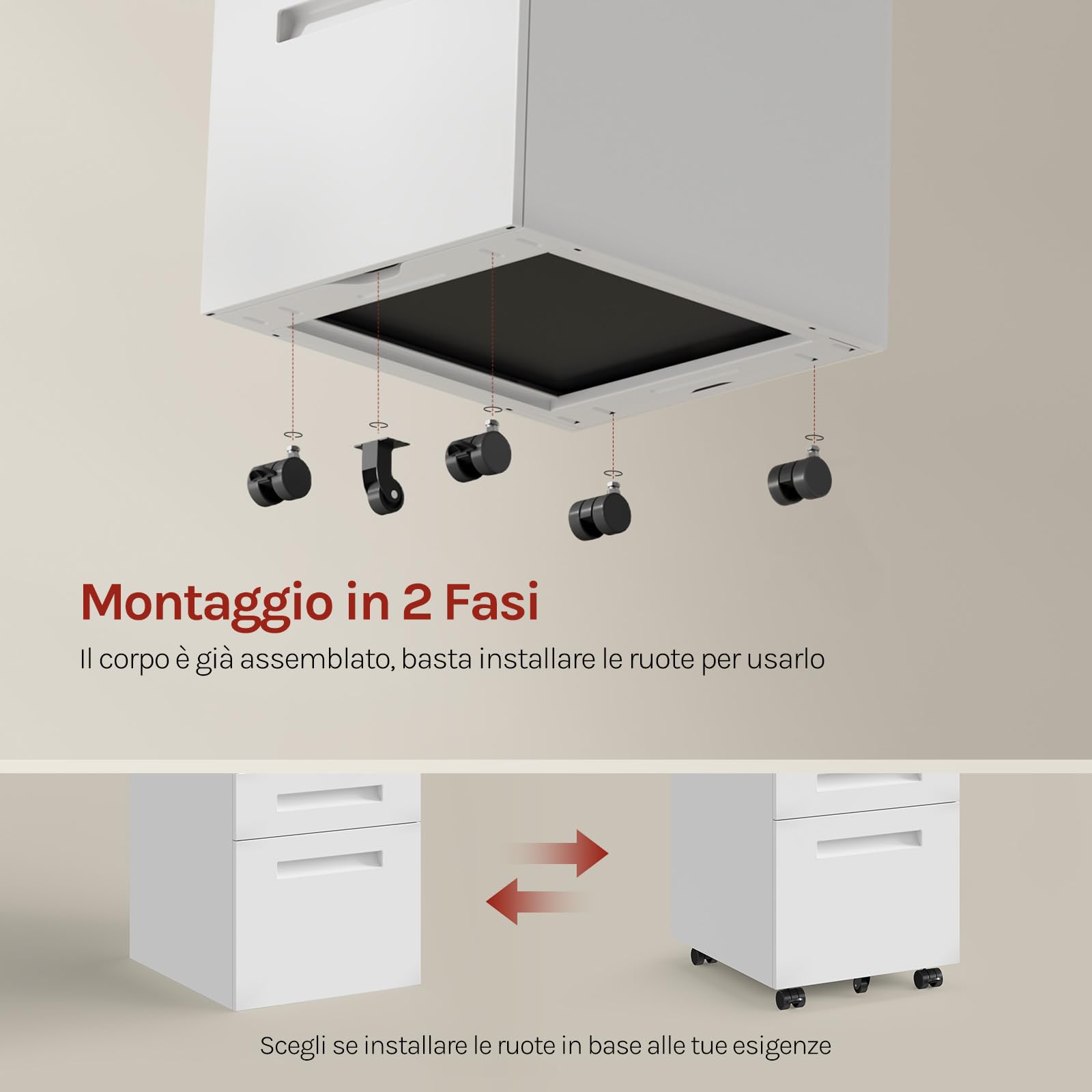 WOLTU Cassettiera da Ufficio Scrivania Studio con Rotelle Mobiletto con 3 Cassetti e Serratura per Documenti Cartelle Sospese Cancelleria, Pre-Assemblato, metallo Bianco