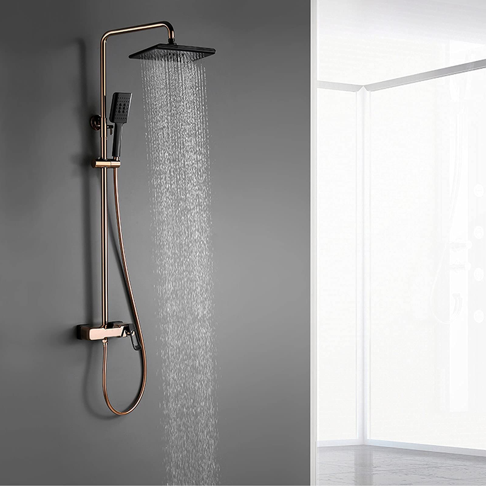 QUSYZD Shower System with Tub Spout, Luxury Rainfall Shower Head with Handheld Shower Sprayer, Wall Mounted Single Handle Shower Faucet Set,Chrome,Chrome,Rose Gold