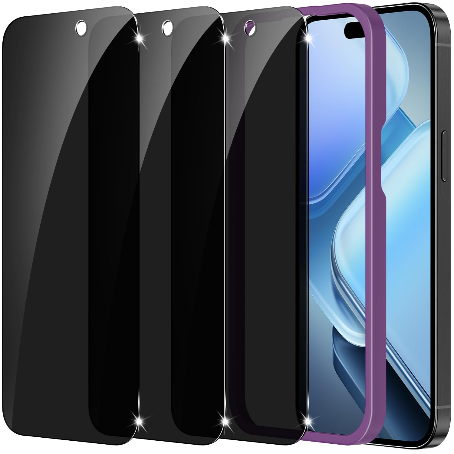(3 Pack) Tempered Glass Privacy Screen Protector Compatible for iPhone 16 Pro Max - Shatterproof, Anti-Scratch, Touch-Sensitive, Smudge Resistant, Case-Friendly, Bubble-Free Installation