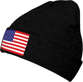 Flag Beanie Hat for Women Men Winter Warm Patriotic Knitted Hat Soft Stretchy Ski Beanie Cap Unisex Skull Caps