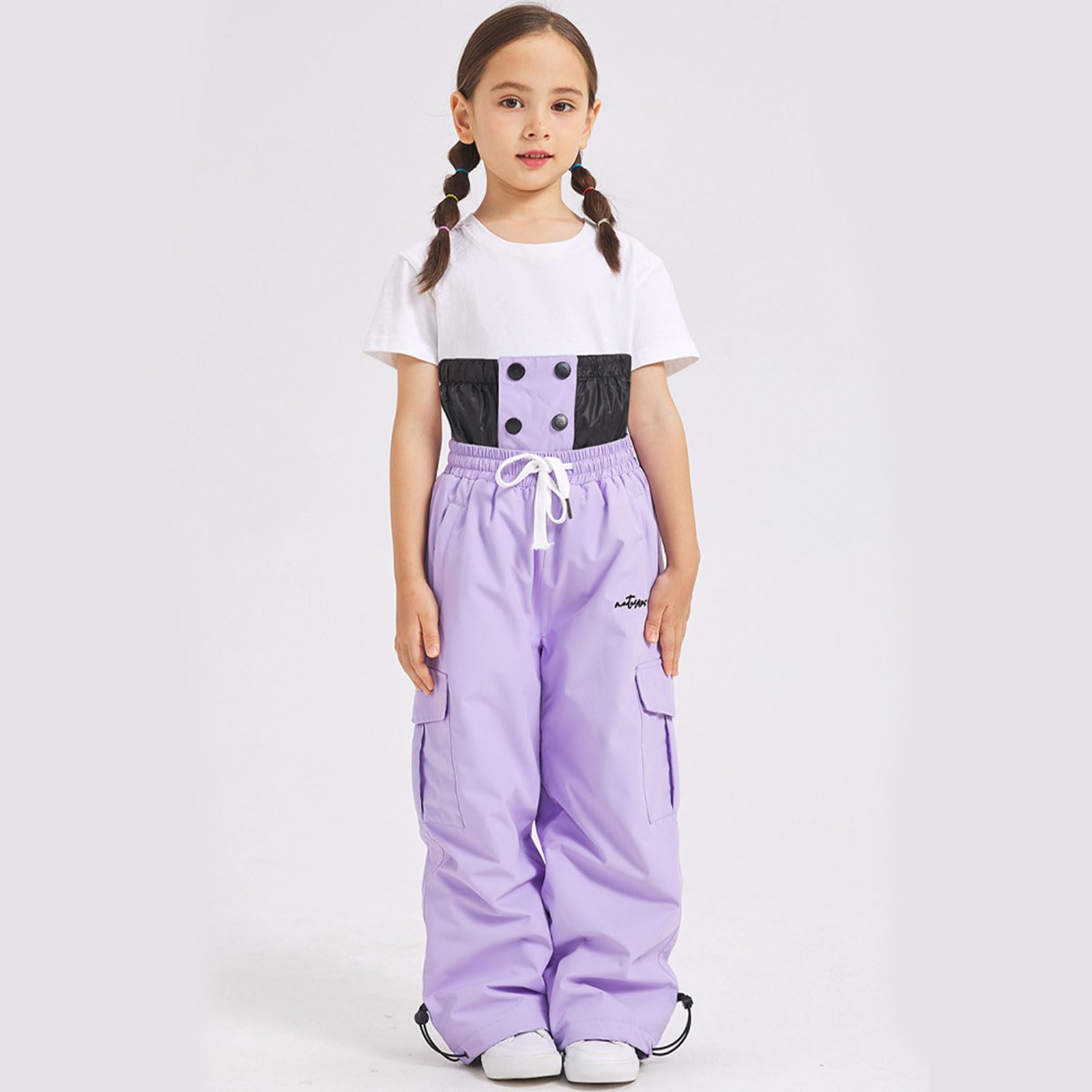 Traje de nieve infantil de 2 piezas, chaqueta de esquí + pantalones de esquí, impermeable, cortavientos, transpirable, con capucha, para niños y niñas, traje de esquí de invierno, lila, 120