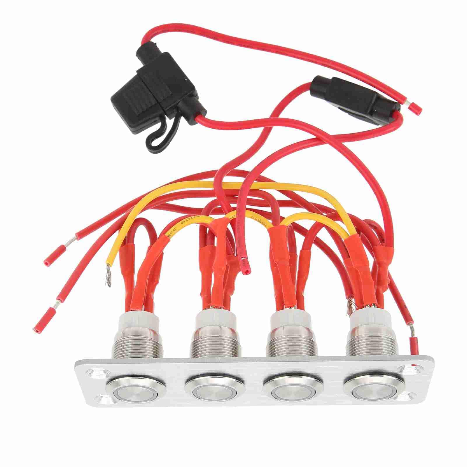 Tbest Panneau de Commutation pour Bateau Marin, 4 Boutons Marche/arrêt, DC 12V, 16a, Bouton en Acier Inoxydable avec Lumière Bleue pour Camion et Yacht