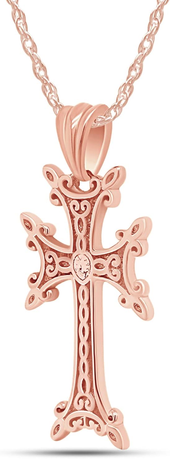 AFFY Khachkar Armenian Cross Pendant Necklace for Women & Men, 14K Gold Over 925 Sterling Silver Religious Christian Jewelry with 18" Rope Chain, Faith Gift - Image 2
