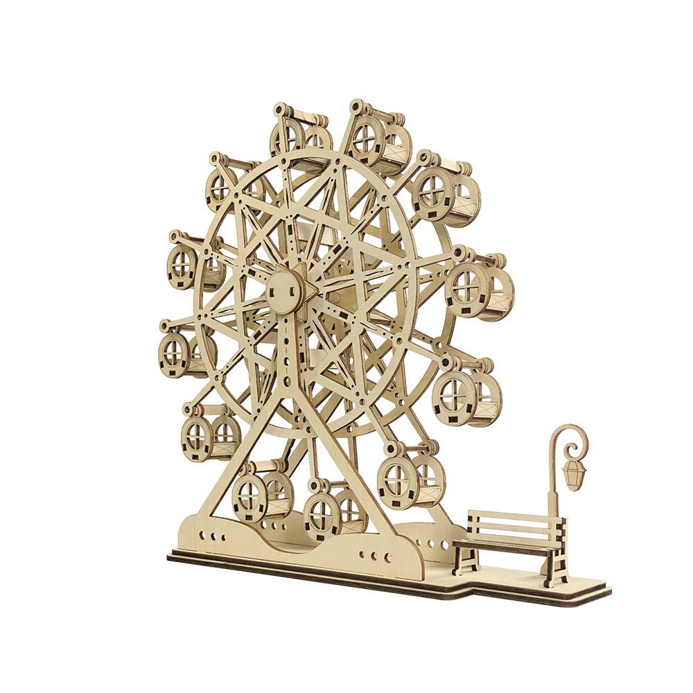 Wooden 3D Ferris Wheel Puzzle, DIY Mechanical Wooden Kit Nostalgic Ferris Wheel with Gears - Image 3