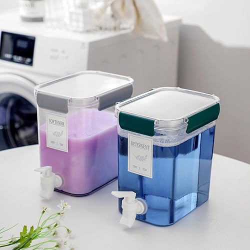 Miniatura 10 de Dispensador de detergente para ropa, cubo refrigerado de bebidas con grifo suavizante de tela contenedor para detergente, jugo de limonada, leche,