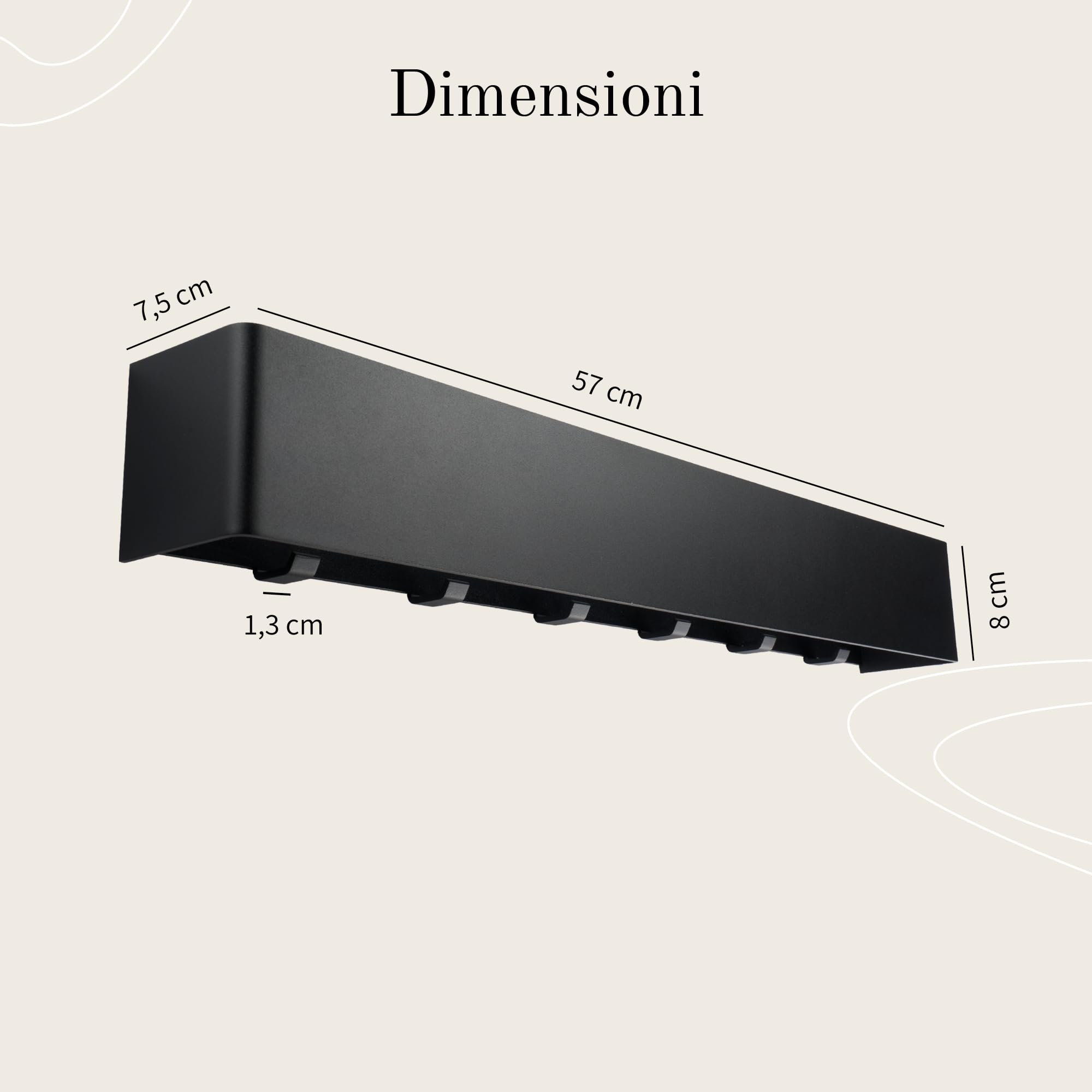 Design Amburgo Appendiabiti da parete design I Attaccapanni da muro I Appendiabiti ingresso I Accessori d'ingresso da parete I Appendi abiti per muro con ganci nascosti in metallo | Nero 57 cm