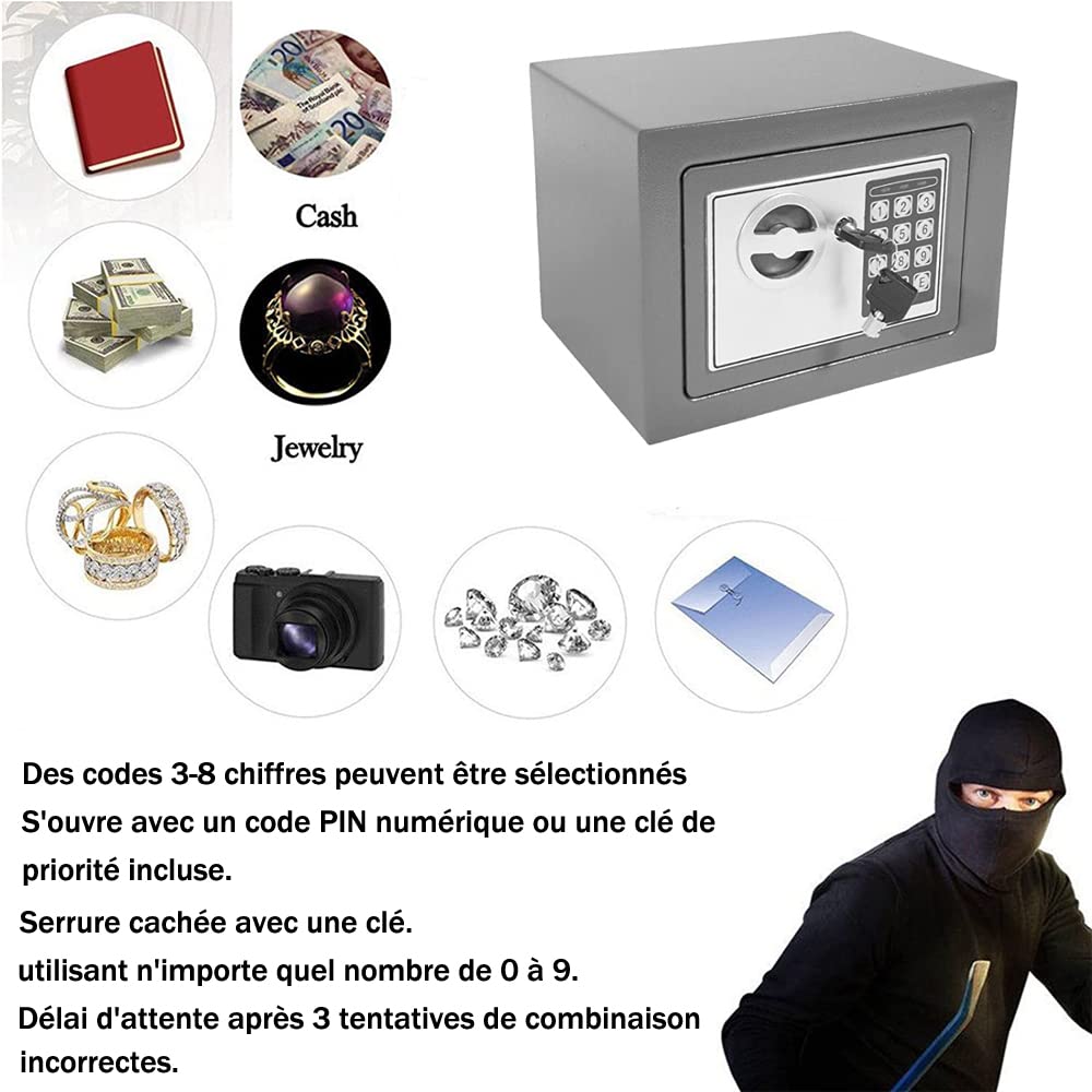 Coffre-Fort En Acier Avec 2 Clés - Sécurité Maison Et Bureau 23 X 17 X 17,3 Cm Serrure Mécanique