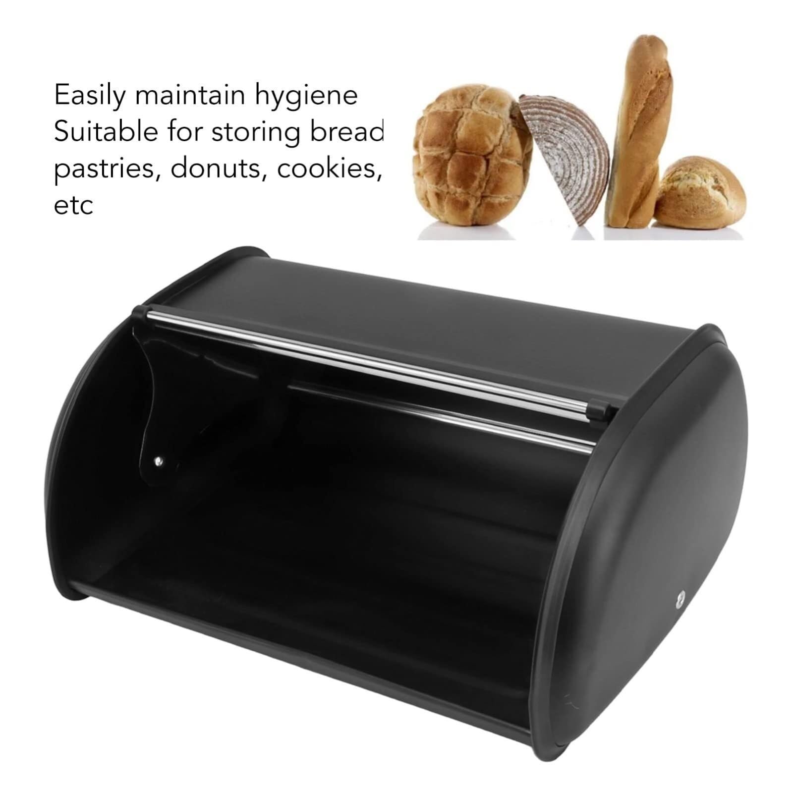Brotkasten Brotbox Brotaufbewahrung Brotkasten Aus Metall Mit Großer Kapazität Und Rolltop-Deckel, Multifunktional, Hochglanzpoliert, Vorratsbehälter Brotkästen Brotaufbewahrungsbox Brotkiste(Black)
