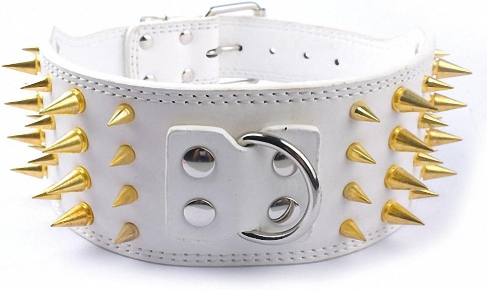 Style 3 inch Wide 11 Colors Spiked Studded PU Leather Large Dog Collars for Pit Bull Yellow XL