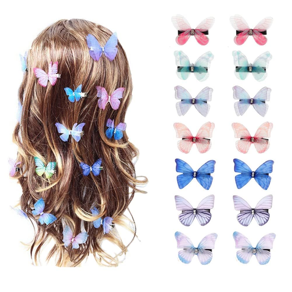 AKADO 3D Mesh Butterfly Alligator Clips Hair Style Decoration Glitter Pin Baby Colorful Hair Alligator Clip Accessories for Women's and Baby Girl's (Multicolor) (Pack Of 10)-image-12
