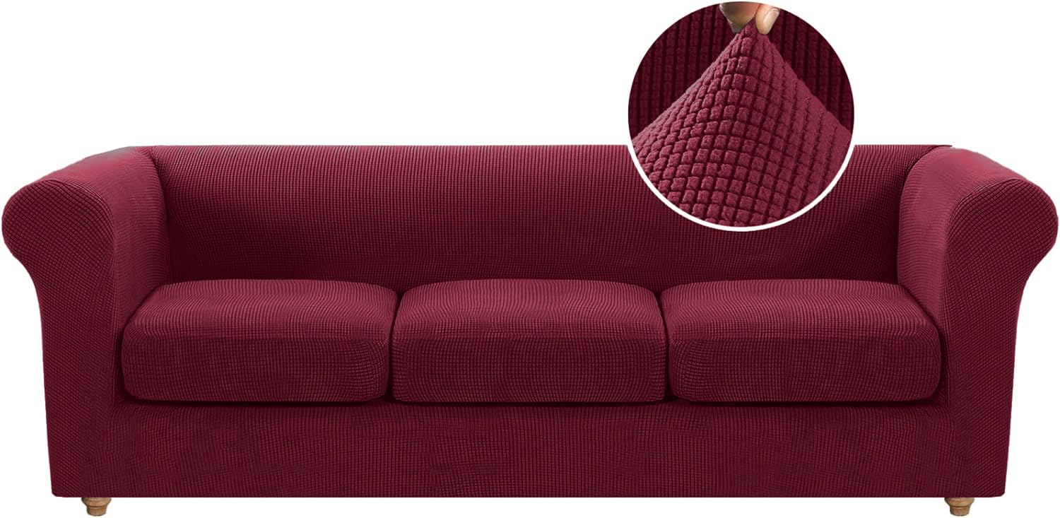 Housse de canapé extensible universelle rouge 3 places anti-plis