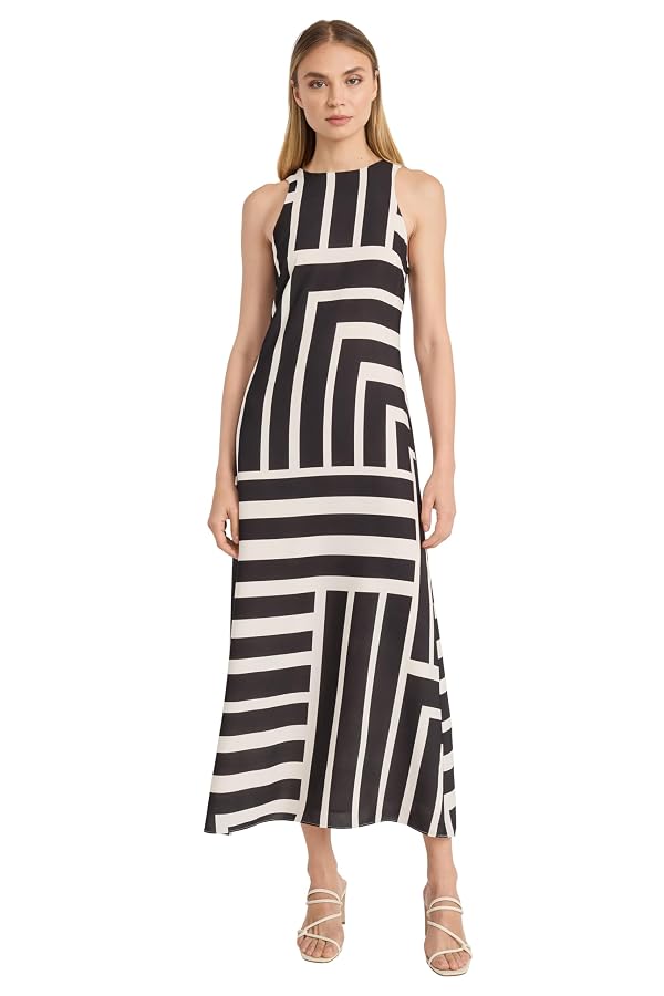 Donna Morgan Women's Dresses Sleeveless Halter Cut Maxi Dress Event Occasion Party Date Guest of, Cream/Black, 10 by Donna Morgan - Used condition - US$81.55