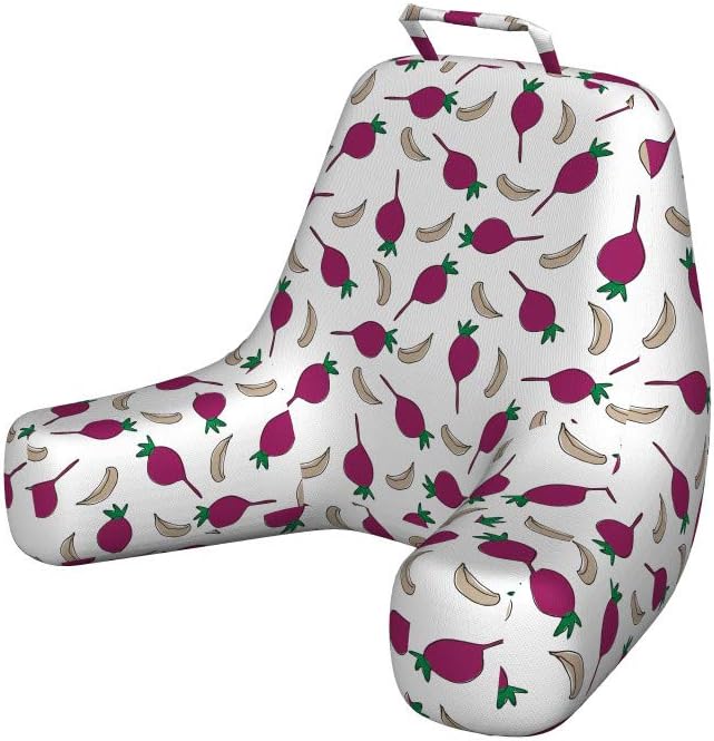 Ambesonne Vegetables Reading Pillow, Simple Pattern of Cartoonish Drawn Garlic and Beet, Padded Resting Pillow with Back Pocket and Washable Cover, X-Large, Magenta Green