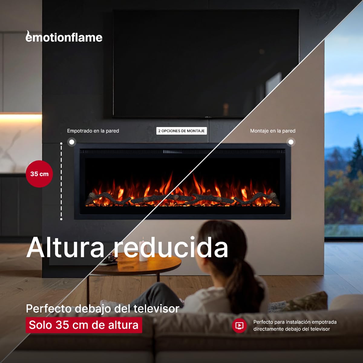 Regal 106 - Chimenea eléctrica de pared de alta calidad, 106 x 35 x 12 cm, chimenea LED con calefacción 900/1800 W