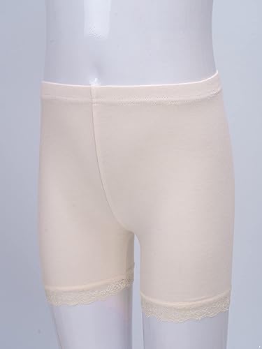 JanJean Kids Girls 6Pcs Solid Color Lace Trim Boyshort Underwear Safety Dress Stretchy Shorts Yoga Gymnastic Active Shorts(Nude,13-14 Years)
