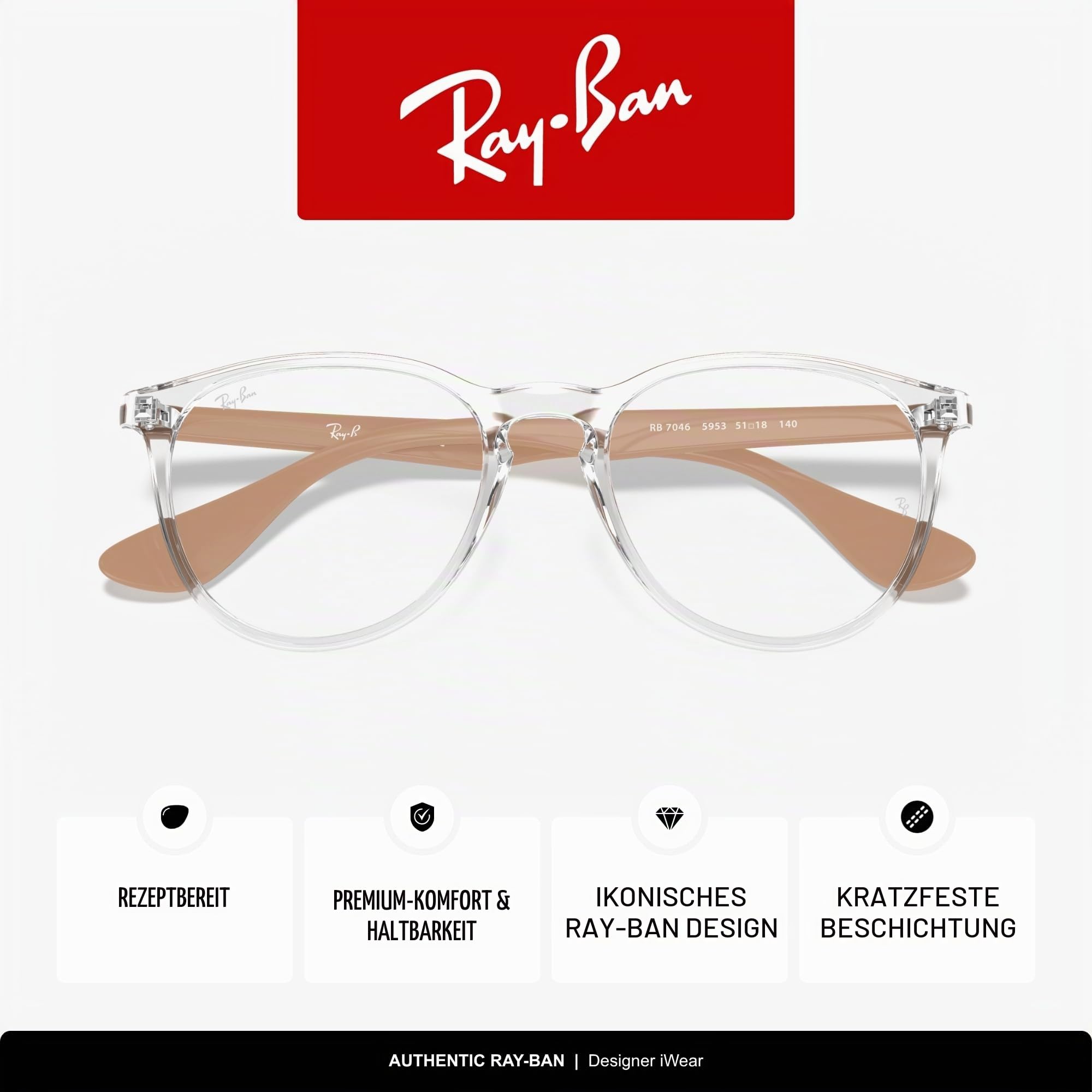 Ray-Ban Damen Erika Lesebrille, Transparent, 51