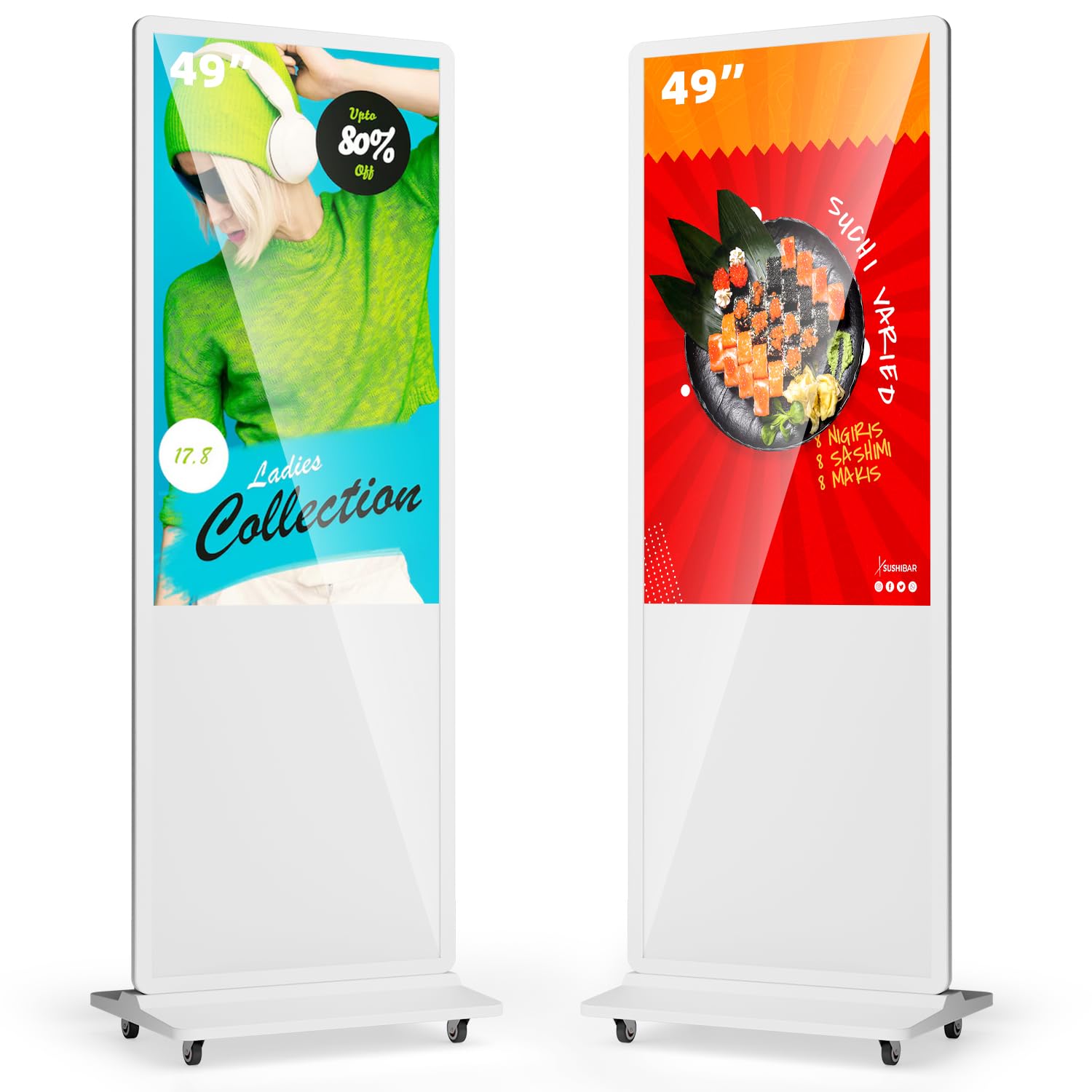 49 Inch Digital Signage Display, Advertising Kiosk IPS LCD Screen, Indoor Floor Standing Customizable Commercial Totem, Android System, Interactive Display Poster Auto Media Player