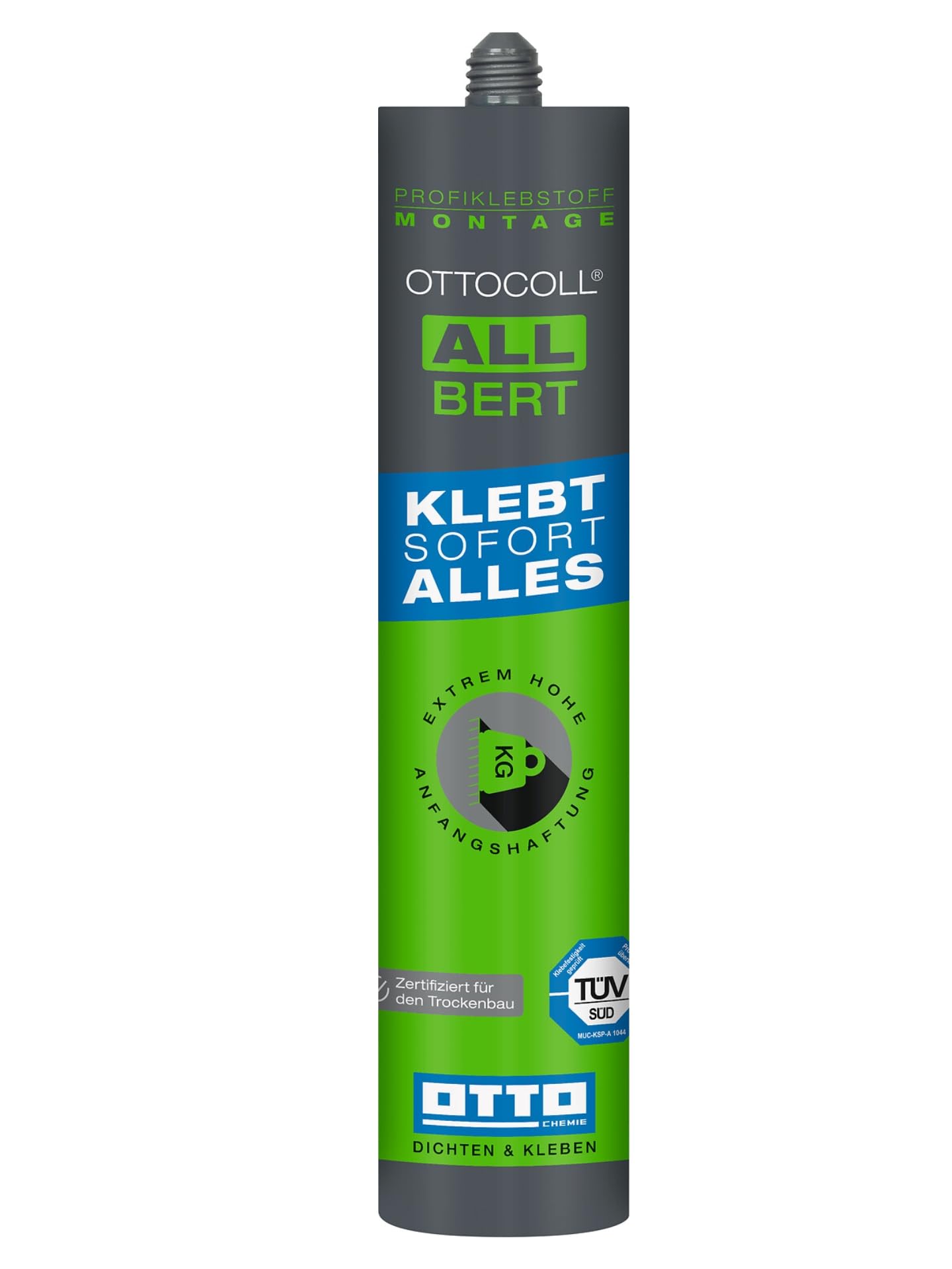 12 x OTTO-COLL ALLBERT 1K klej hybrydowy szary, 290 ml – uniwersalny klej montażowy do drewna, metalu, szkła, lustra, betonu, płytek, suchej zabudowy – elastyczny klej o wysokiej wydajności
