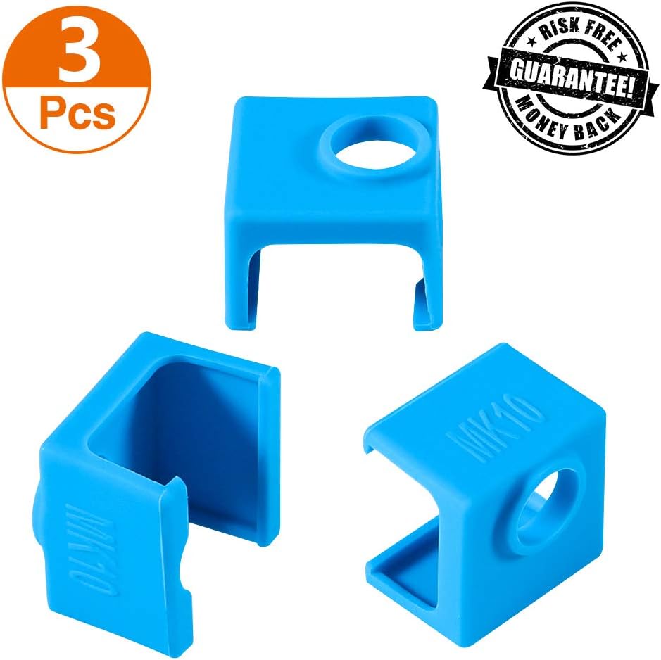 3D Printer MK10 Silicone Socks, Aokin 3 Pcs MK10 Heater Block Silicone Cover for Wanhao Duplicator i3 Makerbot 2 QIDI Tech Flashforge, Blue