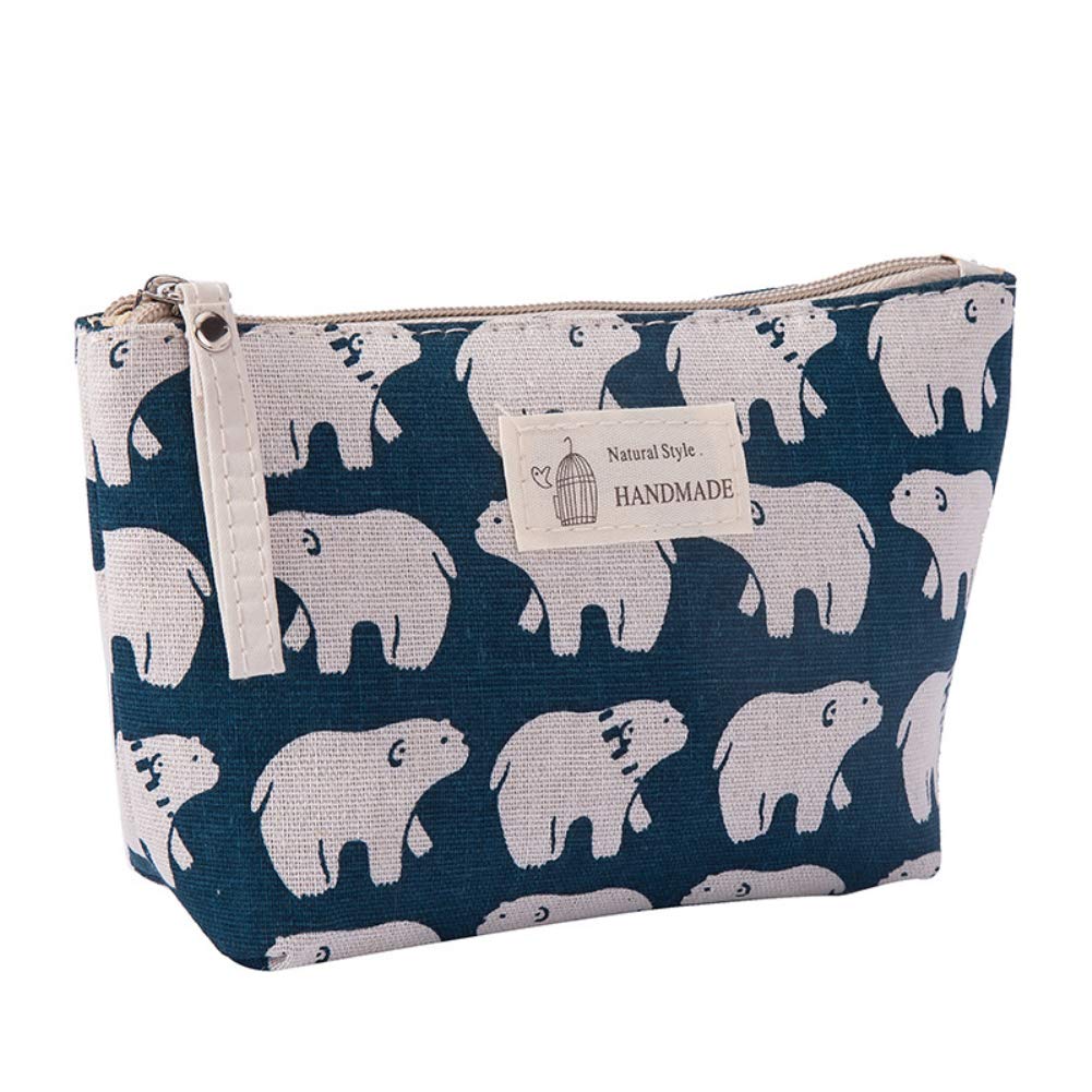 Canvas Large Makeup Bag Pouch Purse Coin Bag Cosmetic Organizer Multifunctional Handmade Cloth Bag for Women (D: Polar Bear)