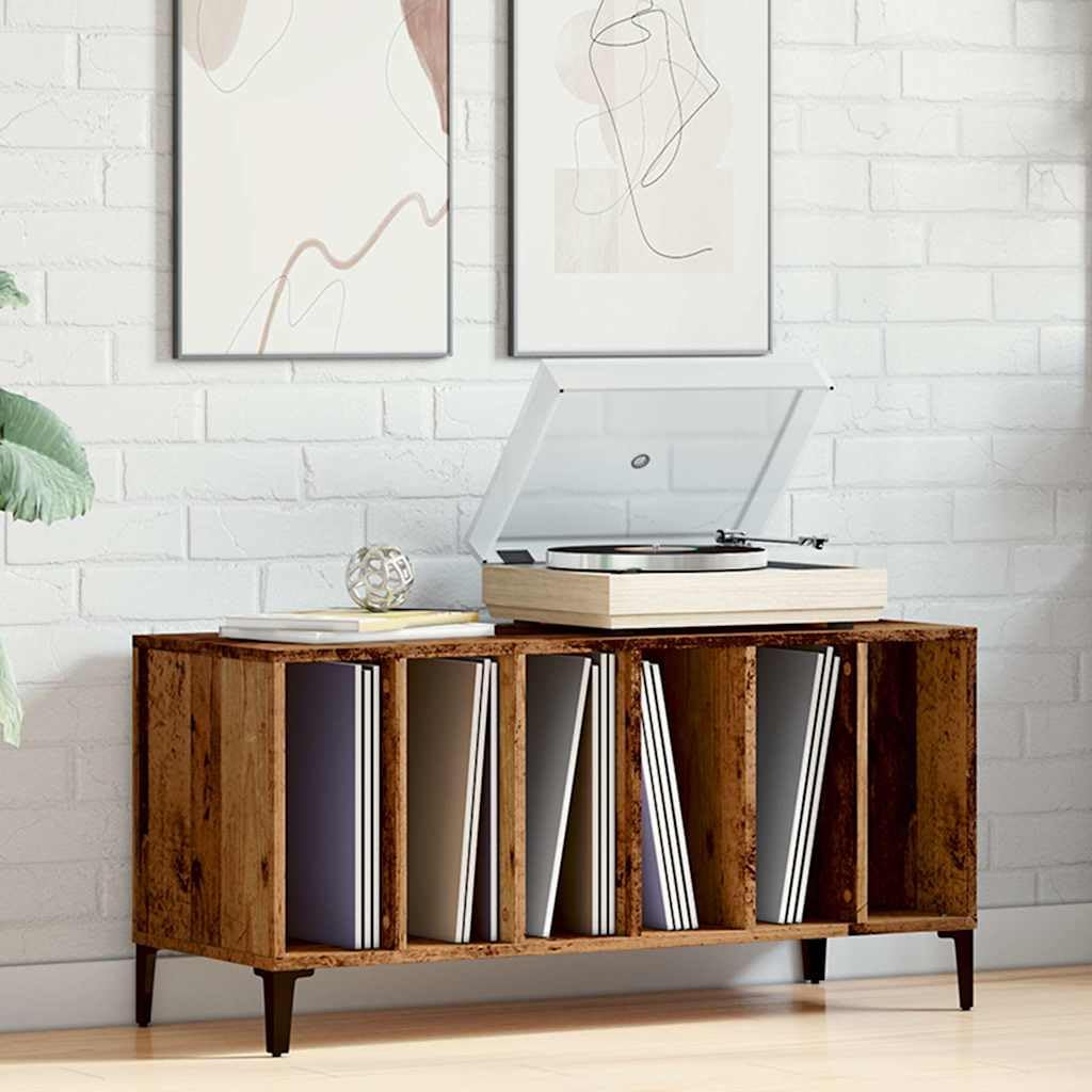 Armadio per dischi in vinile, effetto legno anticato, 100 x 38 x 48 cm, mobile basso con gambe in metallo, armadio in vinile vintage, per soggiorno e ufficio
