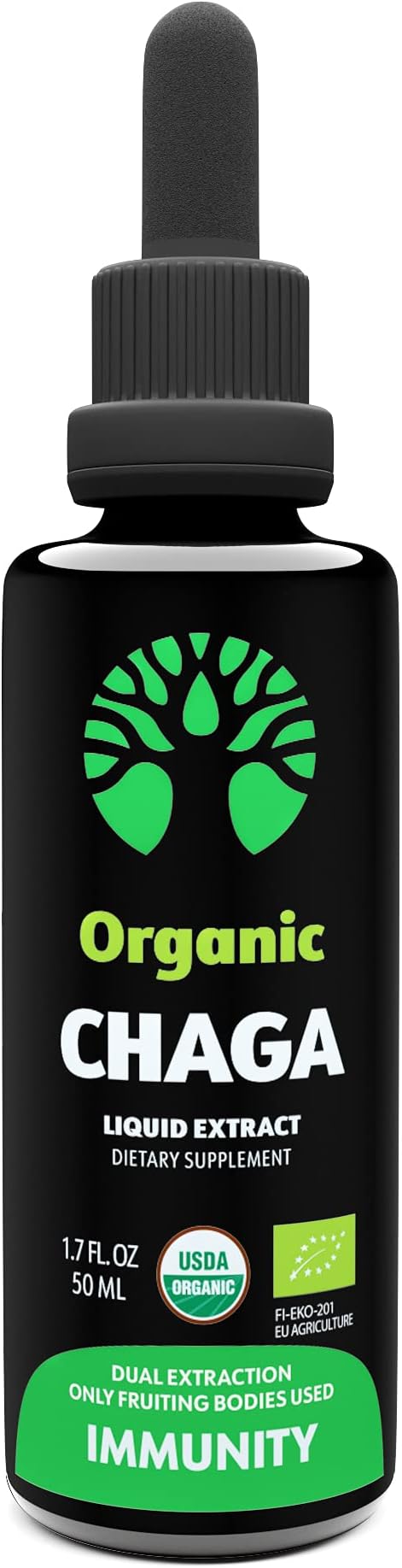 LOOV Organic Chaga Tincture – 50 Servings – Fruiting Bodies Only – Antioxidant & Immune Support